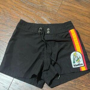 Katin Black Swim Shorts with Red and Yellow Stripe